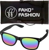 Fako Fashion® - Zonnebril - Mat Zwart - Spiegel Regenboog