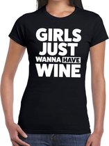 Girls just wanna have Wine tekst t-shirt zwart dames - dames shirt  Girls just wanna have Wine XXL