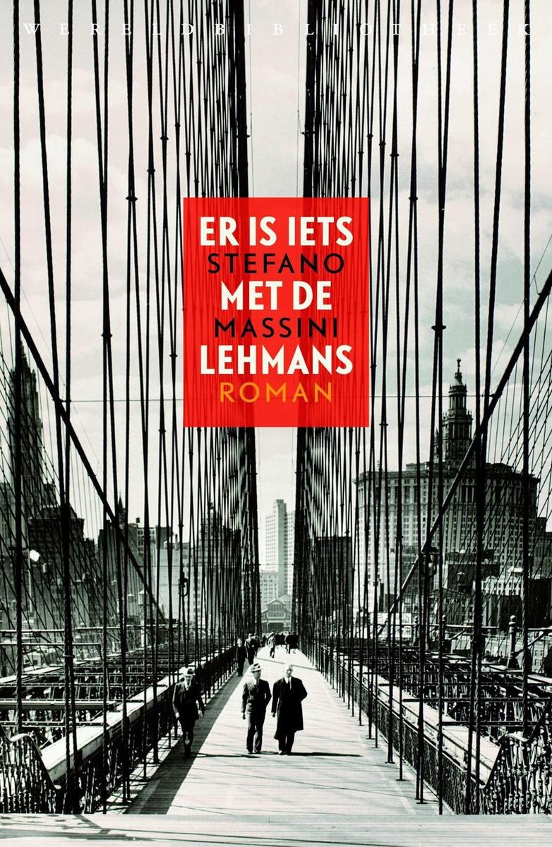 Boekomslag met de Brooklyn Bridge en de tekst 'ER IS IETS MET DE LEHMANS ROMAN'.