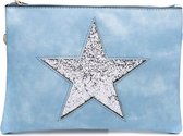 Tas met Glitterende Ster - PU Kunstleer - Ritssluiting - 29x20 cm - Blauw - Dielay