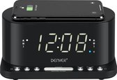 Denver Wekkerradio met Draadloze Oplader - Dual alarmklok en Dimmer - Digitale Wekker - FM Radio - USB - CRQ110 - Zwart