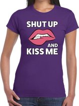 Shut up and kiss me t-shirt paars dames - feest shirts dames XS