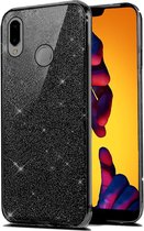 Huawei P20 Lite Hoesje Glitters Siliconen TPU Case Zwart - BlingBling Cover van iCall