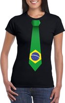 Zwart t-shirt met Braziliaanse vlag stropdas dames - Brazilie supporter S