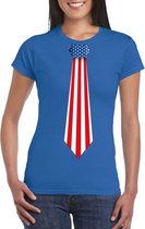 Blauw t-shirt met Amerika vlag stropdas dames S