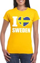 Geel I love Zweden fan shirt dames L