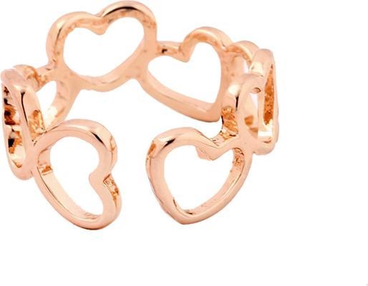 24/7 Jewelry Collection Hartjes Ring Verstelbaar - Verstelbare Ring - Róse Goudkleurig - Amodi