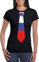 Zwart t-shirt met Rusland vlag stropdas dames S