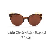 Zonnebril met houten pootjes - Leda Clubmaster Round - Panter