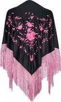 Manton espagnol - châle - noir rose clair avec déguisement ou robe flamenco