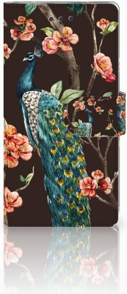 Huawei Ascend P8 Lite Telefoonhoesje met Pasjes Pauw met Bloemen