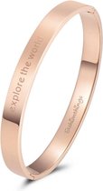 Fashionthings Bangle explore the world - Dames - Stainless Steel - Rose goudkleurig - 8mm
