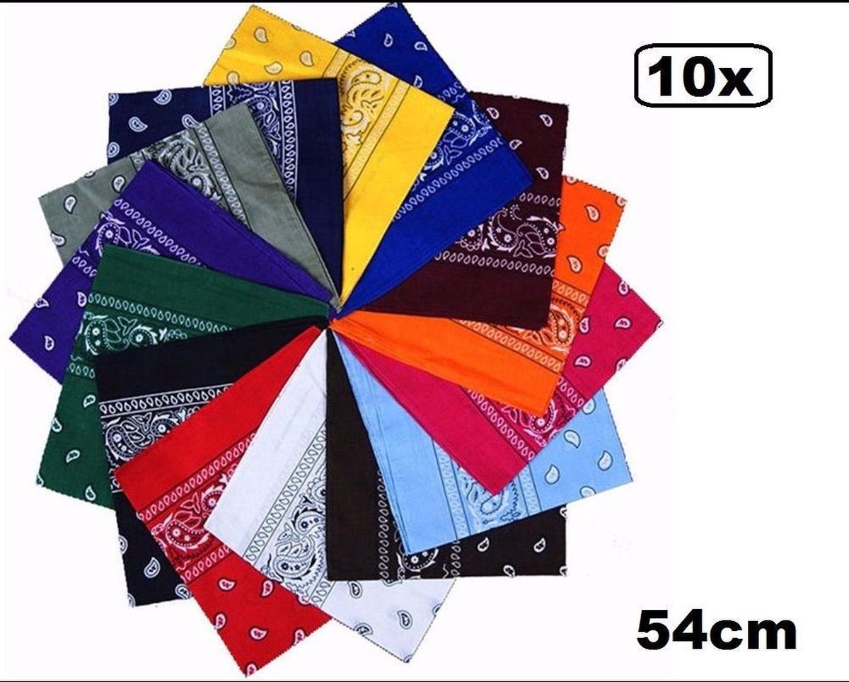 10x Boeren zakdoek assortie kleuren 54cm - carnaval boeren bandana zakdoek festival