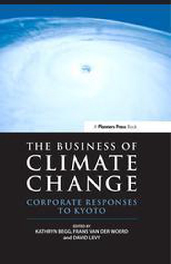 Boek 'The Business of Climate Change Corporate Responses to Kyoto' met een afbeelding van een orkaan.