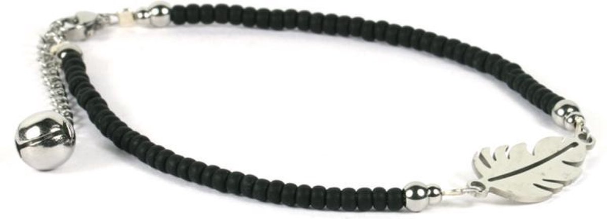 Heaven Eleven - meisjes - Enkelbandjes - glas - zwart - 1mm - verstelbaar 18cm + 4cm