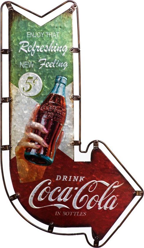 Signs-USA - Refreshing Coca Cola - Arrow - 62,5 x 36 x 1,5 cm - retro wandbord - metaal