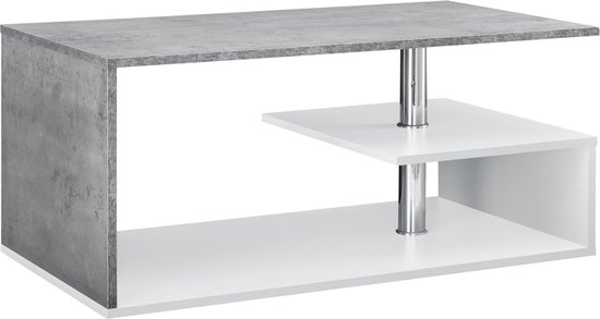 [en.casa] Table Basse Table de Salon avec Étagère Rangement en MDF 90 x 50 x 41 cm Blanc et Béton