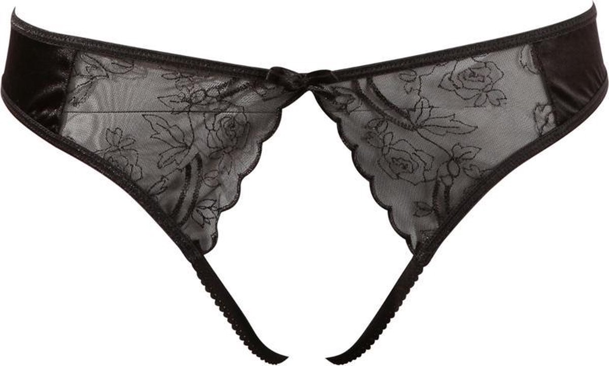 Cottelli Collection – Kanten String met Toegankelijk Kruis Mooi Afgewerkt en Spannend – Maat 2XL – Zwart