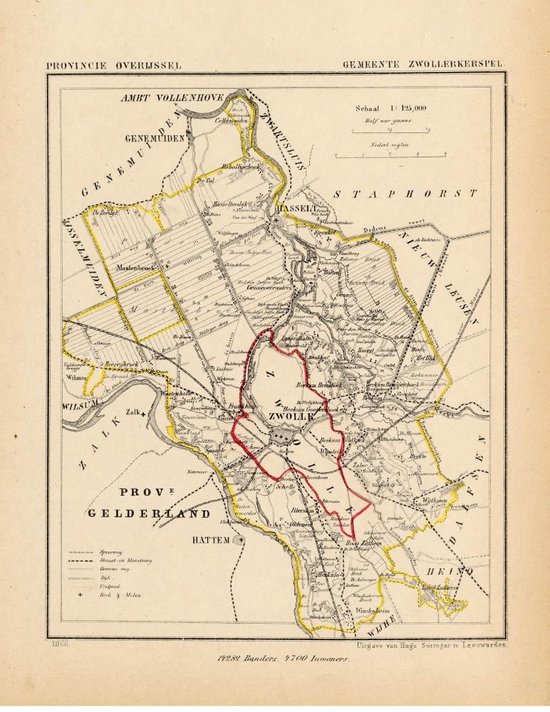 Historische kaart, plattegrond van gemeente Zwollerkerspel in Overijssel uit 1867 door Kuyper van Kaartcadeau.com