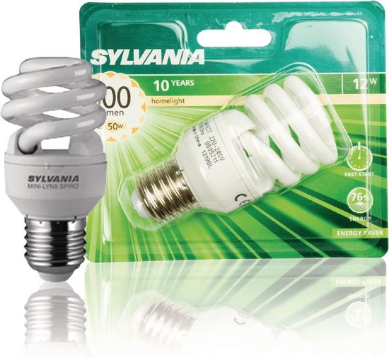Sylvania E27 12 Watt MINI-LYNX Spiro Spaarlamp 600 lumen, 220-240V | bol.com