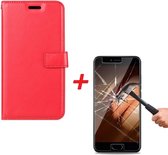 Huawei P10 Portemonnee hoesje rood met Tempered Glas Screen protector