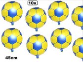 10x Folie ballon voetbal geel/blauw - soccer voetbal club feest toernooi