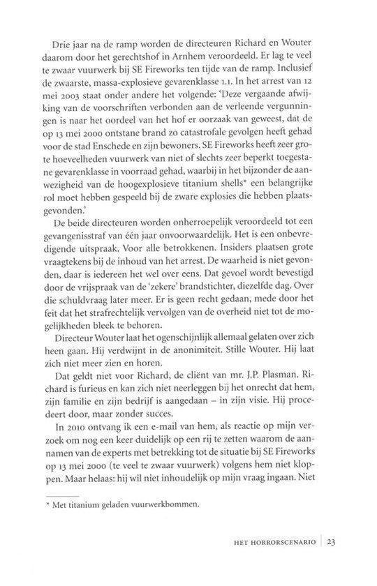Pagina uit een boek met tekst over de ramp, de rechtszaak en de betrokkenen.