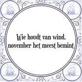 Tegeltje met Spreuk (Tegeltjeswijsheid): Wie houdt van wind, november het meest bemint + Kado verpakking & Plakhanger