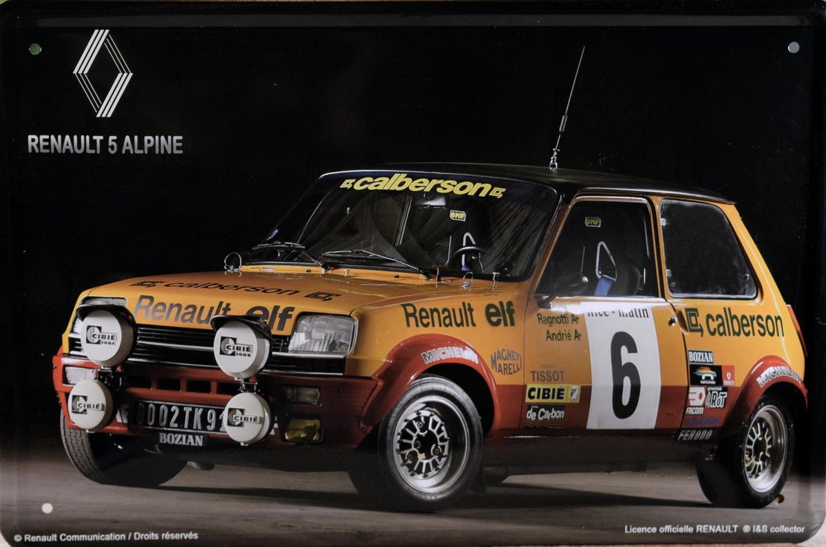 Renault 5 Alpine Metalen wandbord 15 x 21 cm.