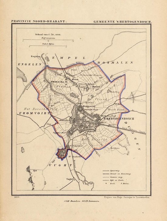 Historische kaart, plattegrond van gemeente s Hertogenbosch of Den Bosch in  Noord... | bol.com