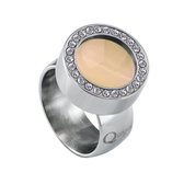 Quiges RVS Schroefsysteem Ring met Zirkonia Zilverkleurig Glans 20mm met Verwisselbare Cat's Eye Perzikkleur 12mm Mini Munt