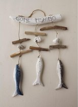 Mobiel 'gone fishing' - drijfhout wanddecoratie - muurdecoratie - M