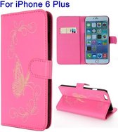 PU Leren Print Wallet iPhone 6(s) plus - Roze Vlinder