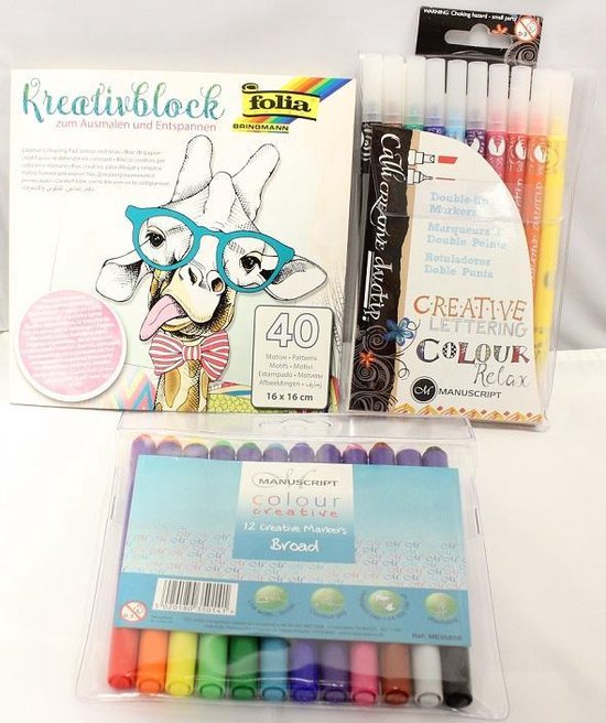 Kleurboek voor volwassenen reisformaat en markers set nr. 37FKL