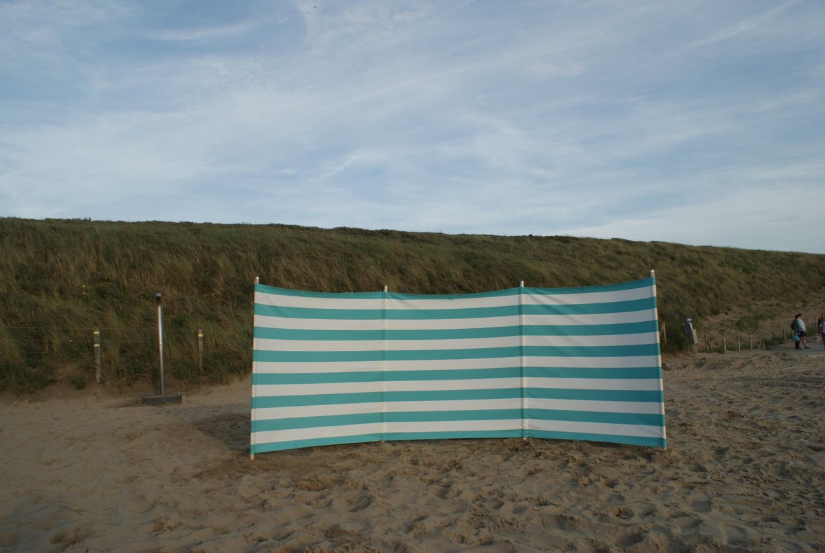 Goedkoopste Strand Windscherm 4 meter Dralon Turquoise/wit met houten stokken