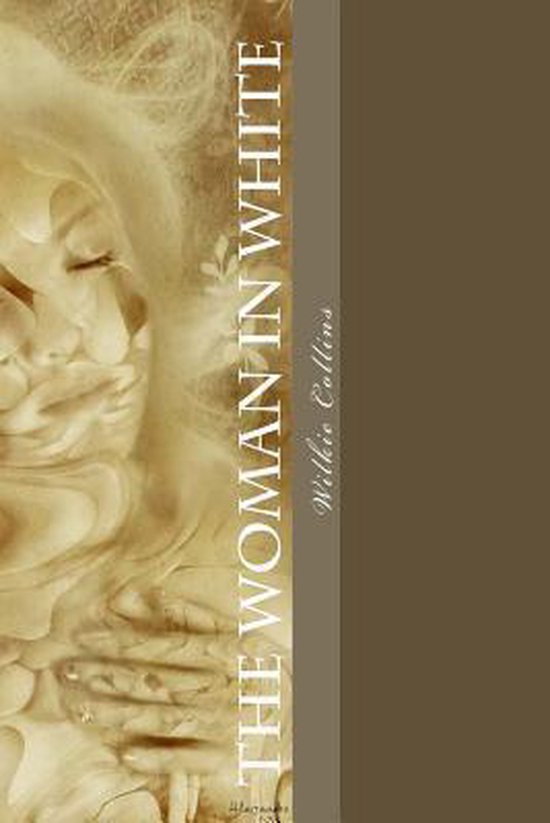 Couverture du livre "The Woman In White" avec une illustration douce et pâle d'une femme, le titre placé verticalement.