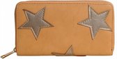 Trendy bruine portemonnee met opgestikte metallic sterren | PU | 19x11 cm | 14 vakjes