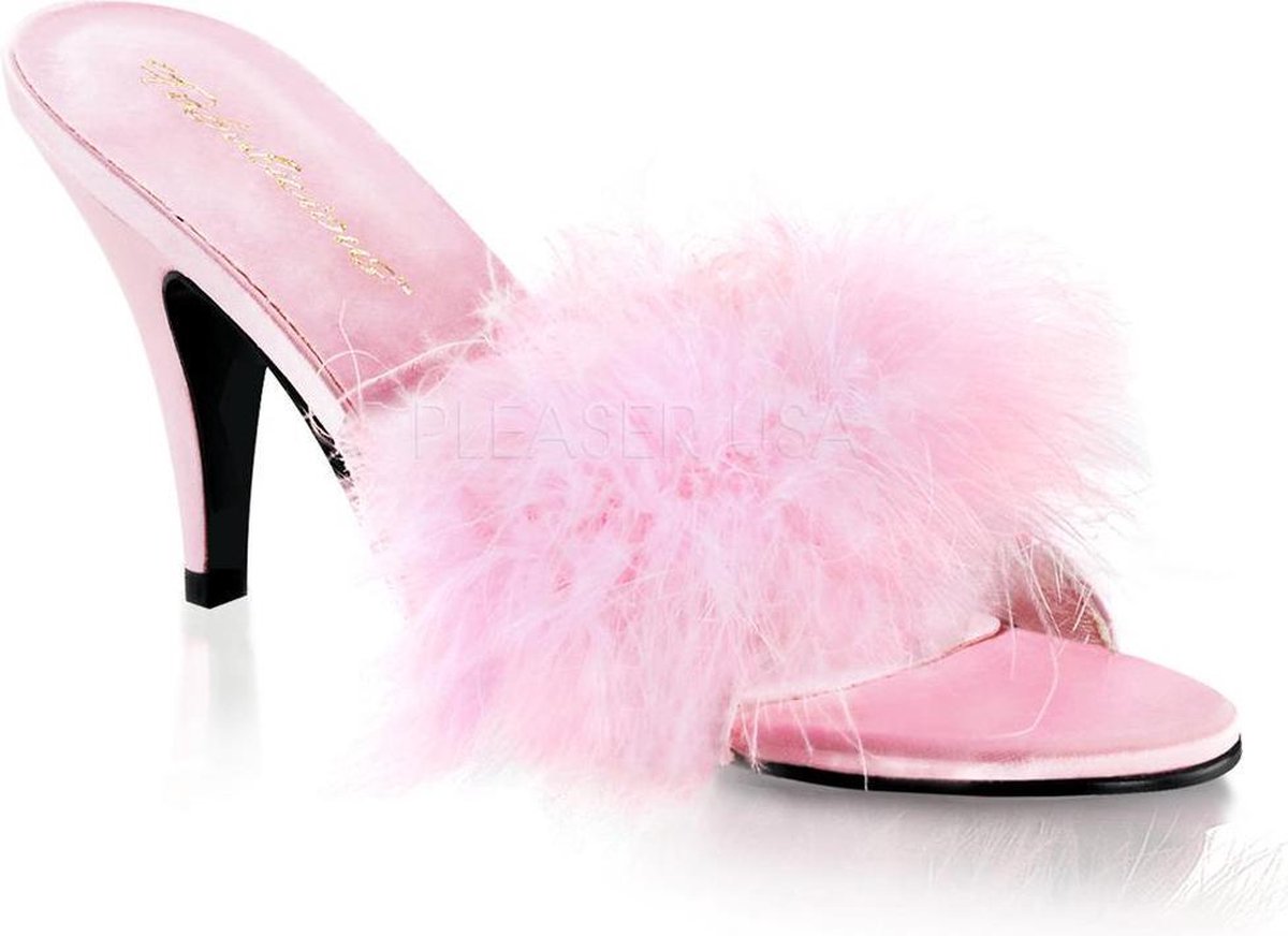 Amour-03 klassieke marabou slipper met hak baby roze - (EU 36 = US 6) - Fabulicious