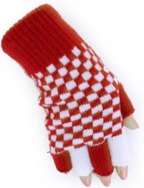 Vingerloze handschoen rood/wit geblokt