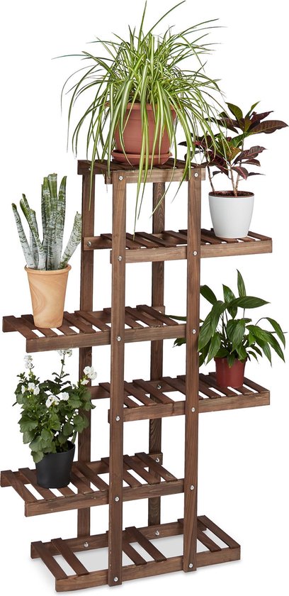relaxdays plantenrek van hout - 5 etages - plantentrap 5 planken - bloemen  rek... | bol.com