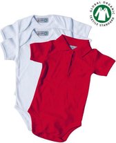 TOSKE 3-pak baby rompers korte mouw/polokraag - Wit/rood - Maat 74/80