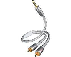 In-akustik Premium Audio Kabel - 3,5 mm Jack naar 2x RCA (Tulp) - 5 Meter - Vergulde Connectoren