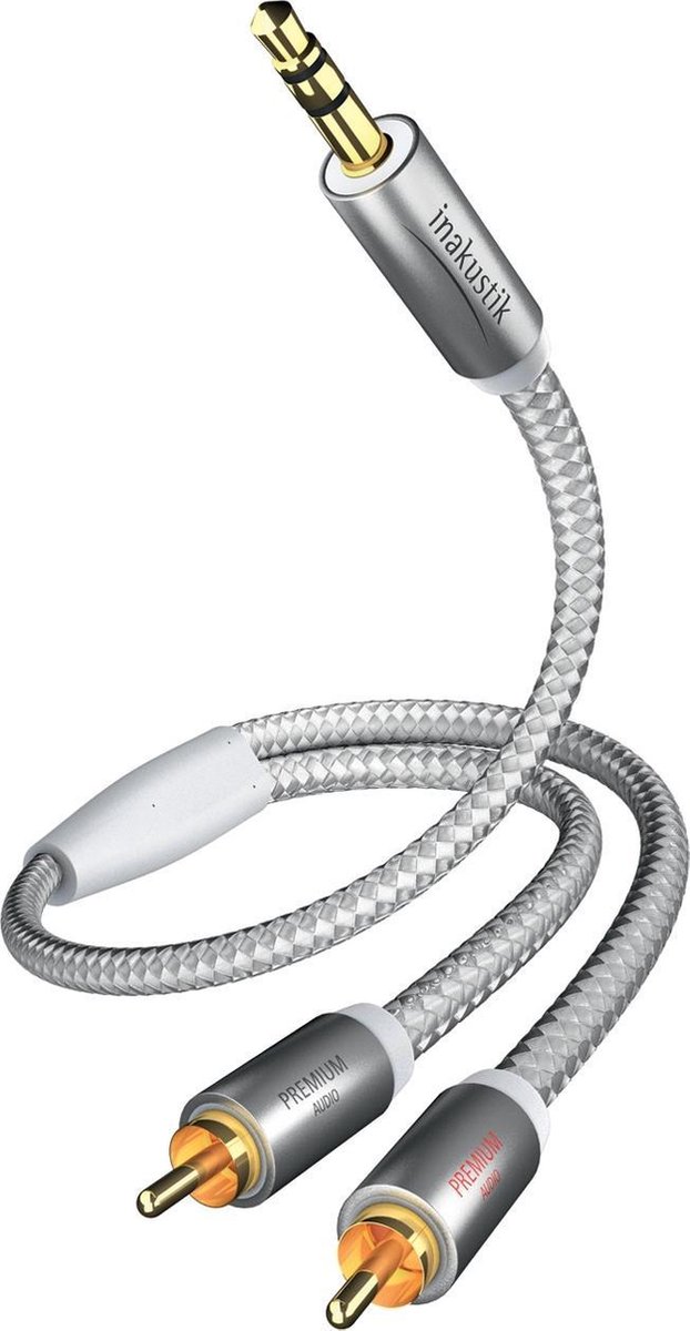 In-akustik Premium Audio Kabel - 3,5 mm Jack naar 2x RCA (Tulp) - 5 Meter - Vergulde Connectoren