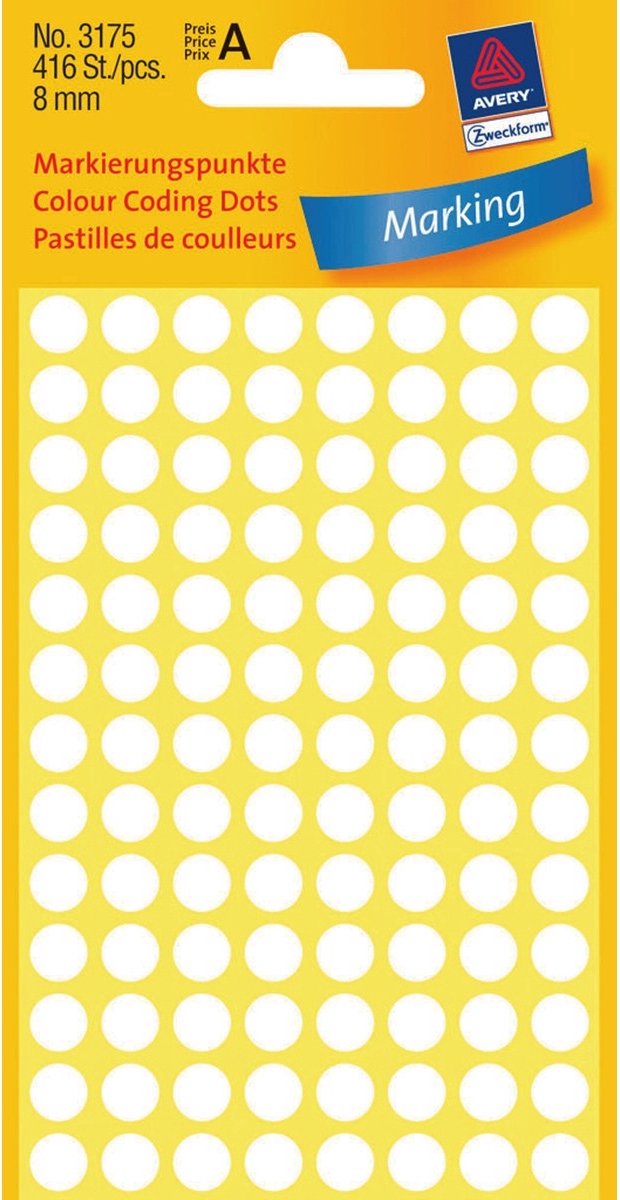 Avery 3177 Ronde Etiket 8mm Wit 1-2d