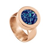 Quiges RVS Schroefsysteem Ring Rosékleurig Glans 18mm met Verwisselbare Donkerblauwe Vlokjes Schelp 12mm Mini Munt