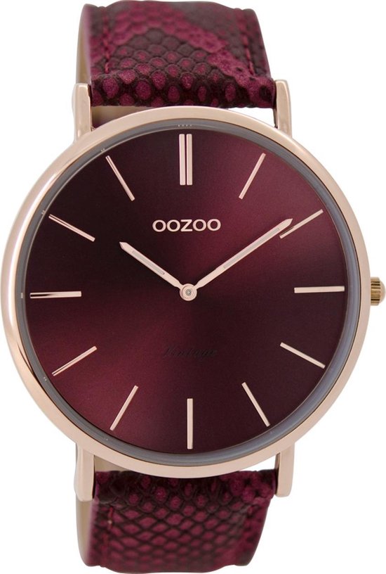 Rosé goudkleurige OOZOO horloge met bordeaux rode leren band - C9303