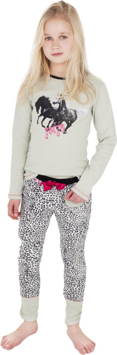 Zoïzo meisjes warme winter pyjama met zwart wit luipaard print en paarden  op de top... | bol.com