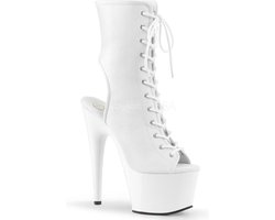 Adore-1016 plateau peeptoe enkellaars met open hiel en stiletto hak mat wit - (EU 38 = US 8) - Pleaser