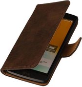 Bark Bookstyle Wallet Case Hoesjes voor LG L Bello D335 Donker Bruin