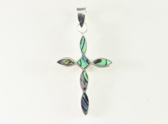 Pendentif croix en argent avec coquille d'ormeau